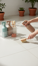 Cleaning organizer kit with stackable box in use